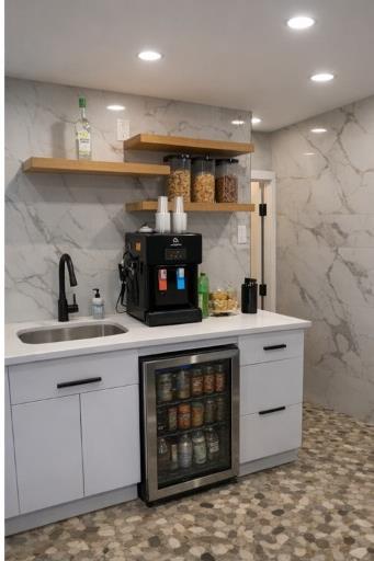 Refreshment bar with coffee and snacks.